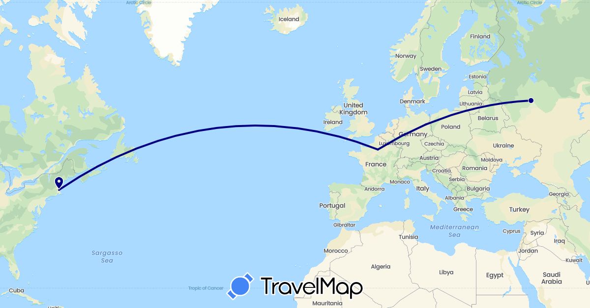 TravelMap itinerary: driving in Germany, France, Russia, United States (Europe, North America)